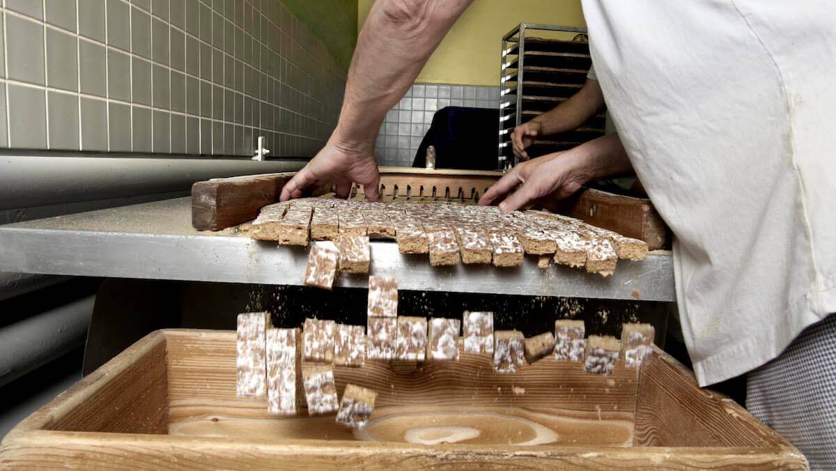 Cutting of the Leckerly cookies, courtesy of Jakob’s Basler Leckerly.