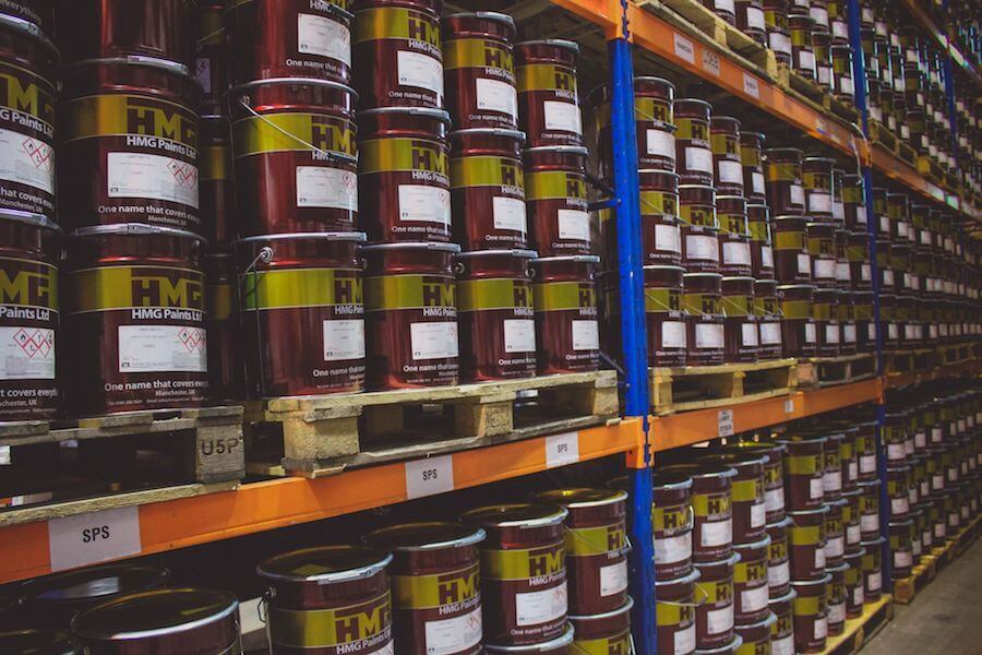 HMG paint stock in the warehouse