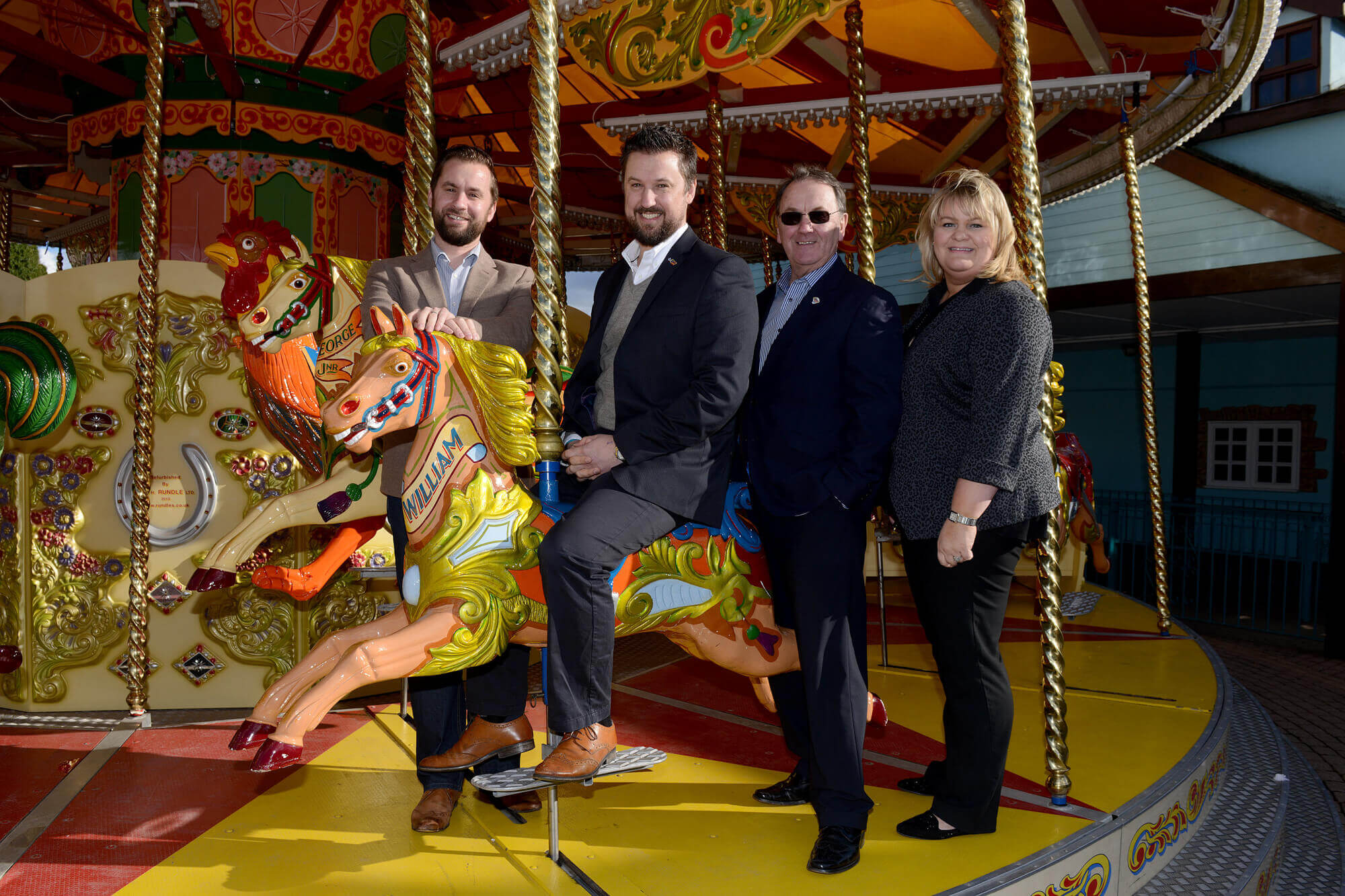 PICTURE (L-R): George Bryan, William Bryan, Colin Bryan, and Helen Pawley, courtesy of Drayton Manor ￼