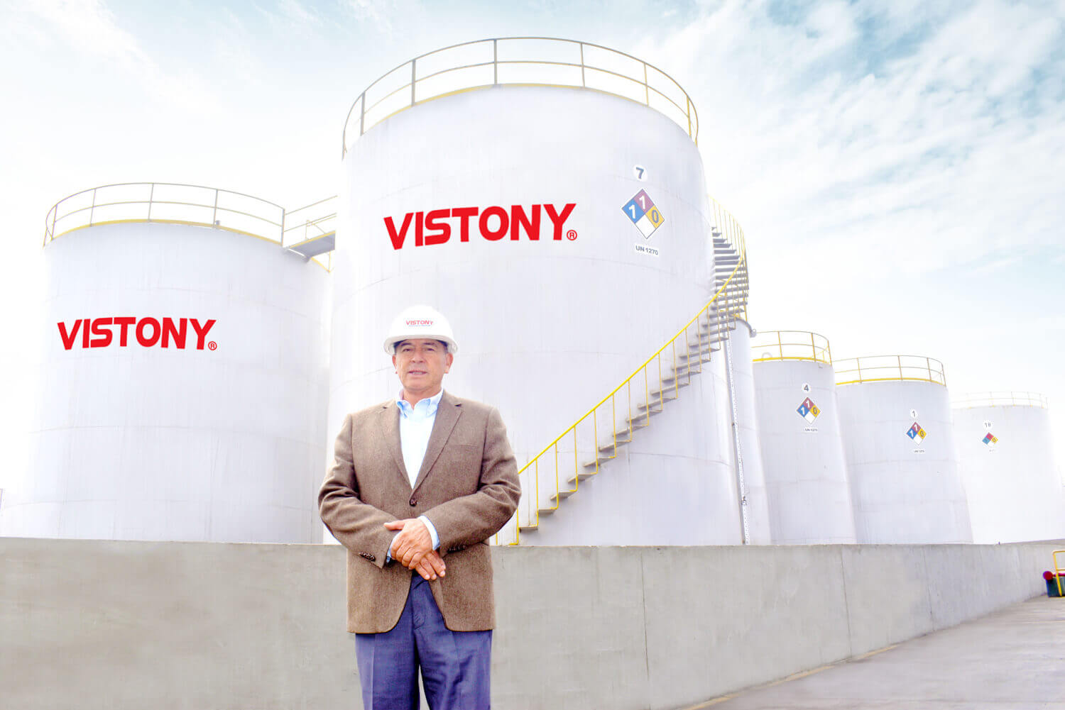 Oswaldo Hidalgo outside the lubricants tanks of Vistony, courtesy of Vistony