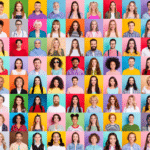 People on multi-colored background