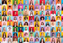 People on multi-colored background