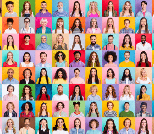 People on multi-colored background