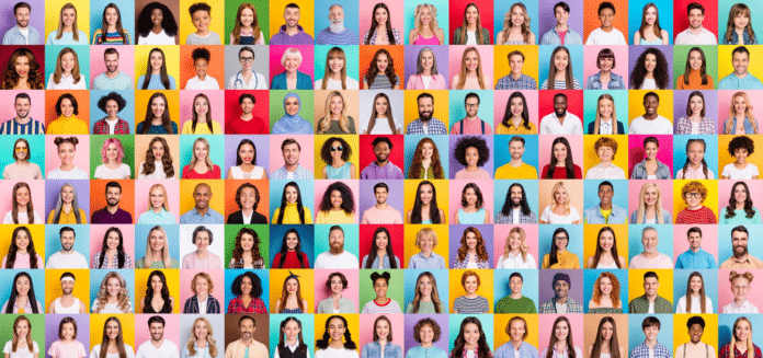 People on multi-colored background