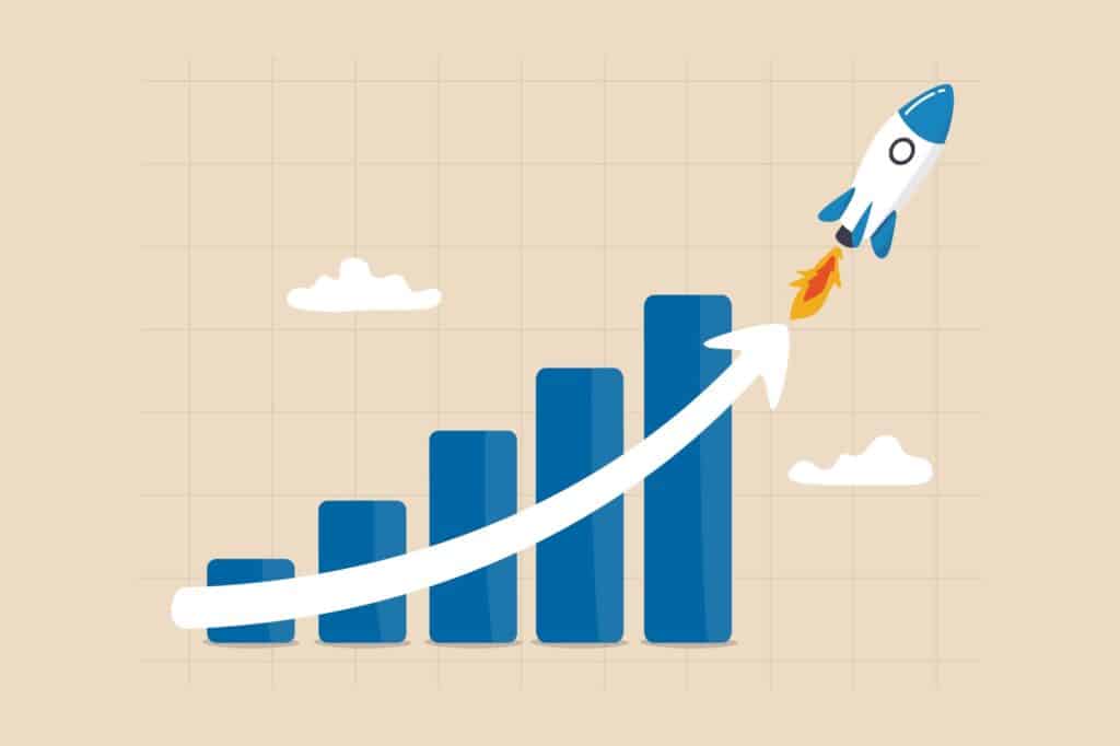 Illustration of a rocket moving up a graph